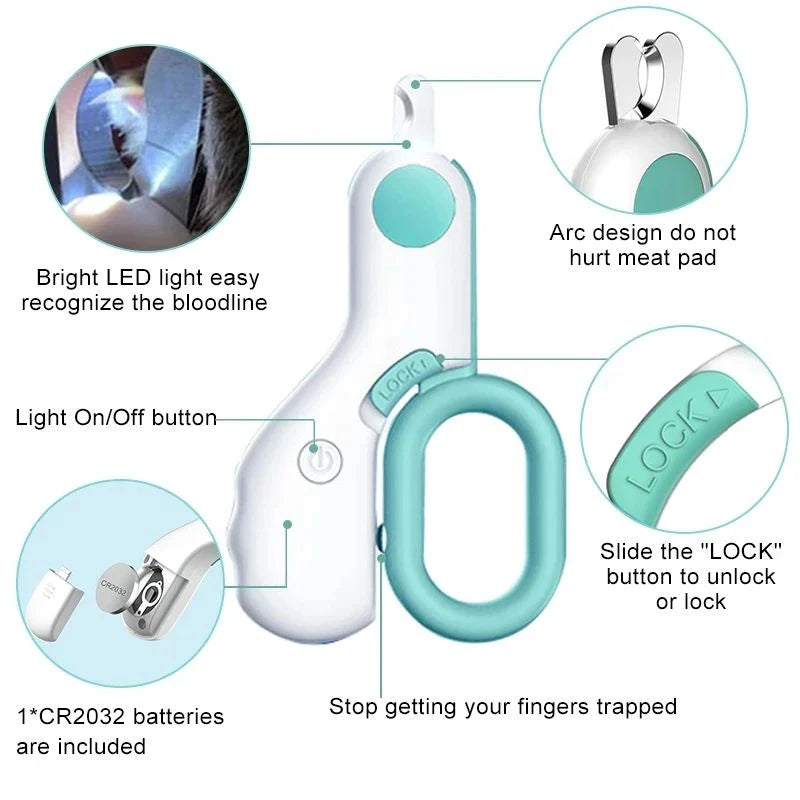 LED Cat Dog Nail Clipper – Professional Pet Claw Trimmer with Safety Lock