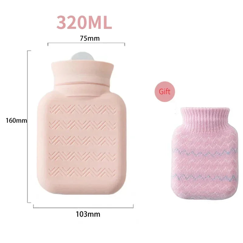 320ML Silicone Hot Water Bottle Winter Mini Cute Hand Warmer Portable Thick Rubber Plush Hot Water Bag for Bed Feet Warmer