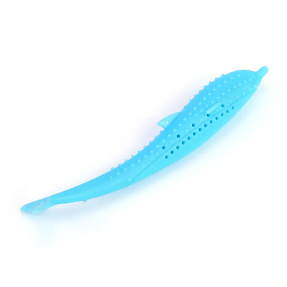 Fish-Shaped Cat Teeth Brushing Toy – Silicone Chew Toy with Catnip