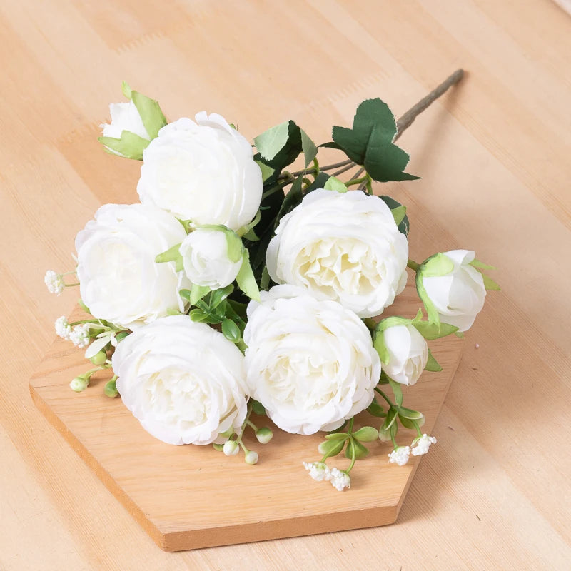 Kahaul White Rose Peony Silk Flowers for Home & Wedding Decor