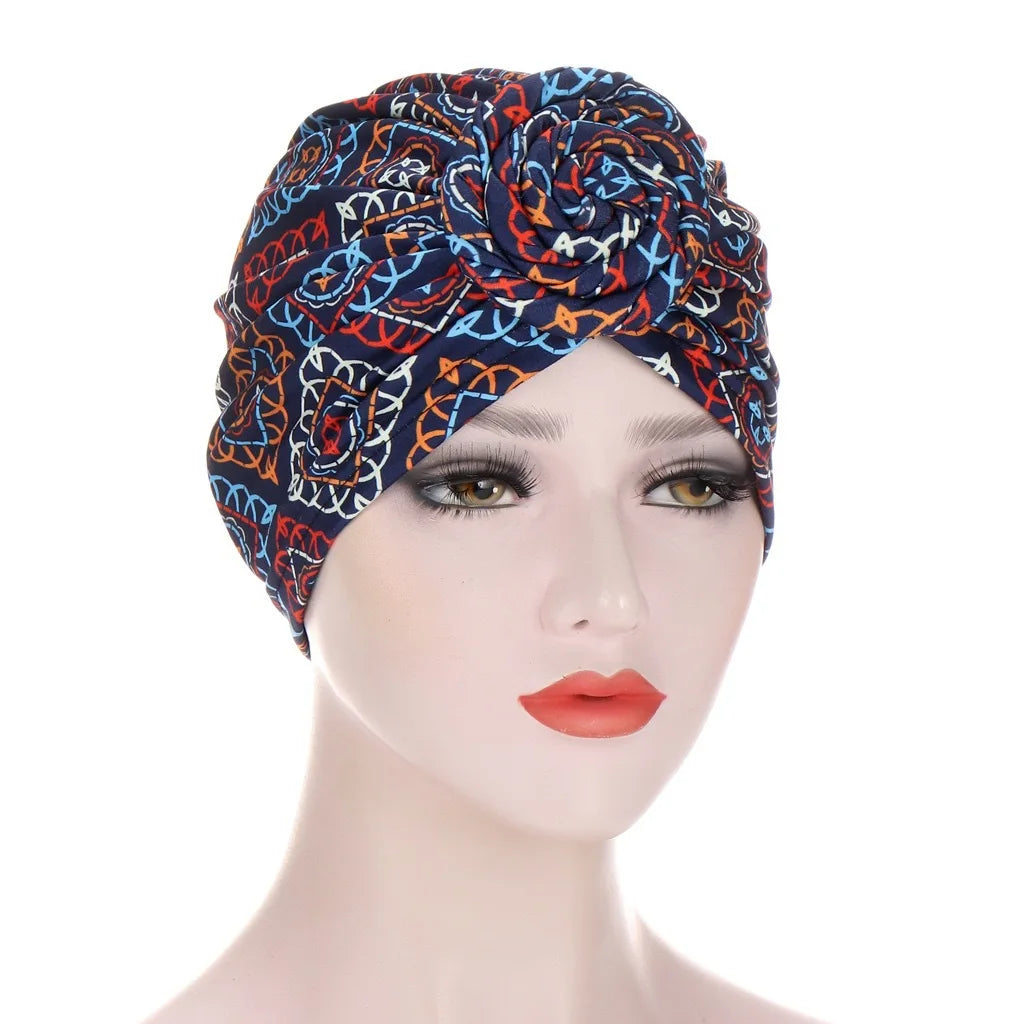 Lady Bandanas Girl Women African Tradition Circle Design Stretchy Turban Cap Female Chemotherapy Headwear Braid Hat HT241