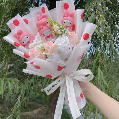 Kawaii Hello Kitty Doll with Artificial Flowers | Sanrio Bouquet Gift