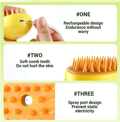 3-in-1 Pet Steam Brush – Spray, Massage & Hair Removal Comb