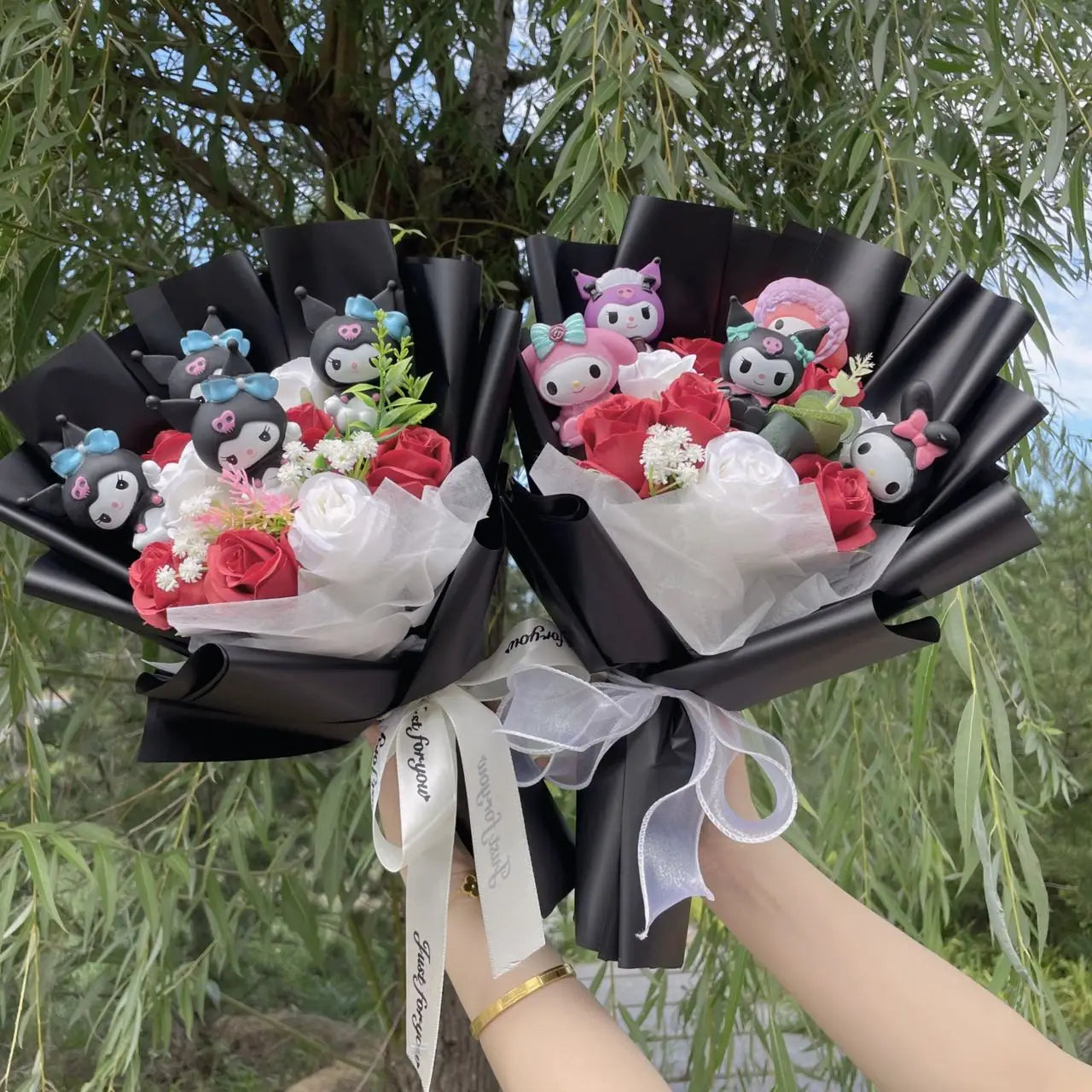 Kawaii Hello Kitty Doll with Artificial Flowers | Sanrio Bouquet Gift