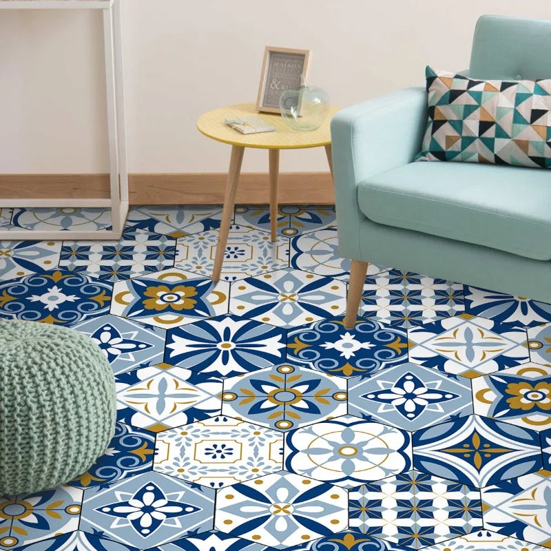 Moroccan Style Hexagonal Floor Stickers – Non-Slip Waterproof Decals