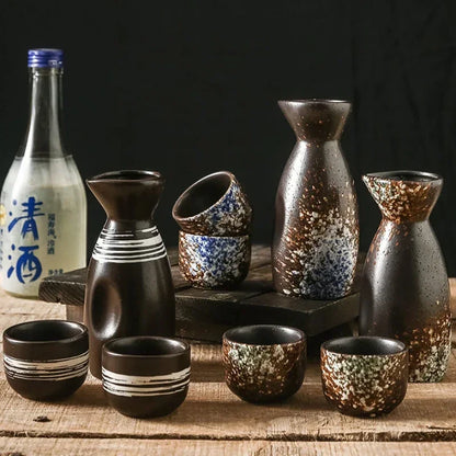 2PCS Japanese Ceramic Teacups & Retro Sake Bottles