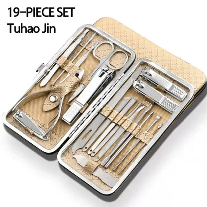 Nail art 19 piece set of beauty tools, home manicure, foot trimming, eagle beak pliers, care kit, nail knife, nail clipper set