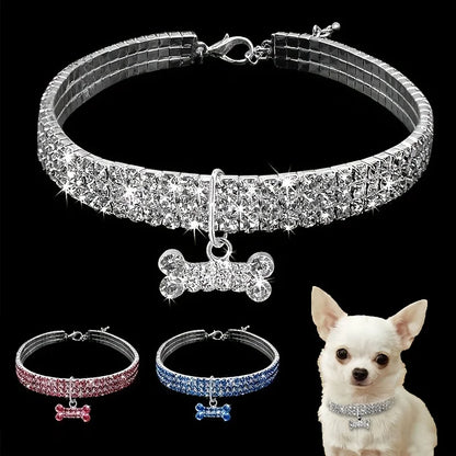 Bling Bone Pet Collar – Adjustable Necklace for Small Dogs & Cats