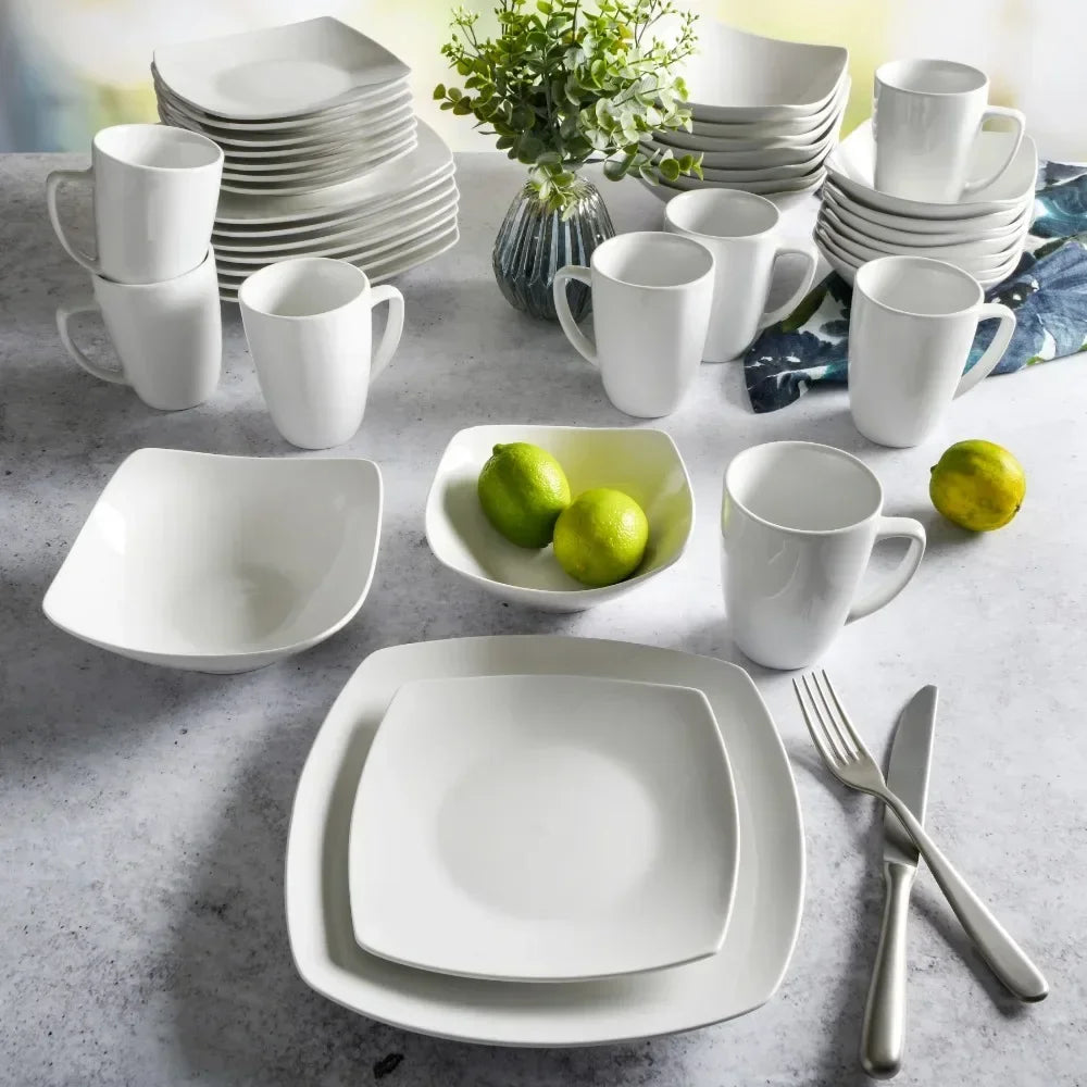 40-Piece Everyday Square Dinnerware Set for Dining Table