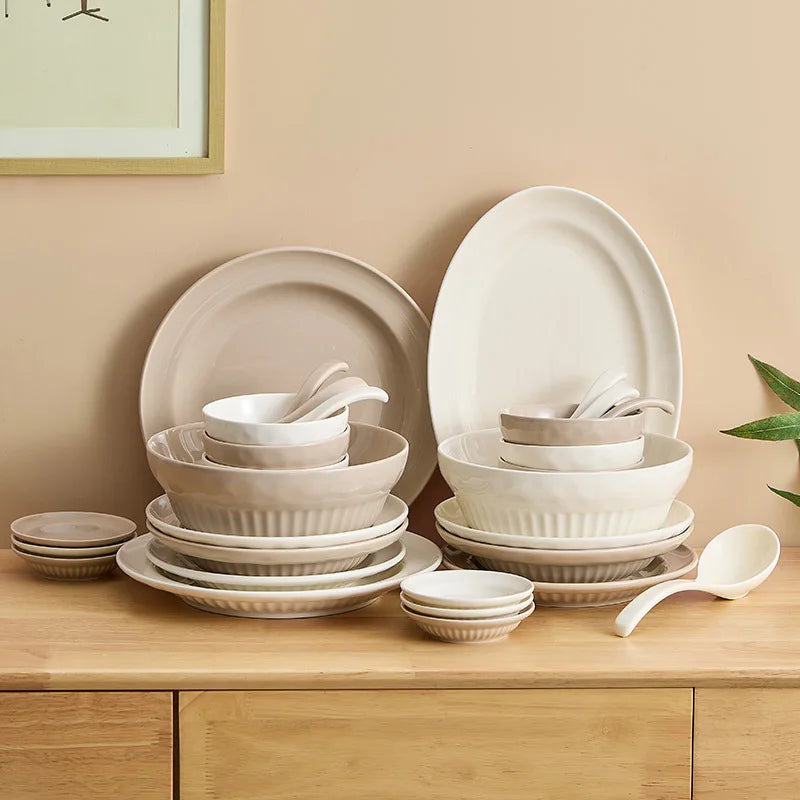 Cream Style Ceramic Bowl Set | High-End Japanese & Chinese Tableware, Kitchen Accessories