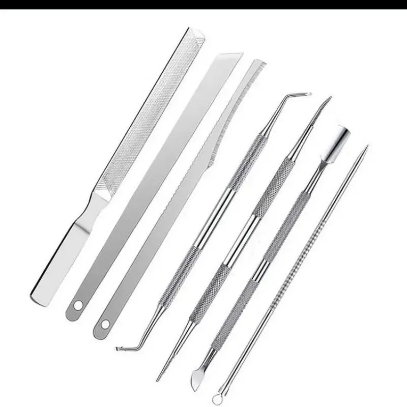 6pcs Stainless Steel Manicure Pedicure Knife To Remove Dead Skin Calluses Thick Hard Nail Clippers Acne Needle Pick Tool Set