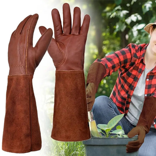 Long Tube Leather Gardening Gloves | Breathable & Durable