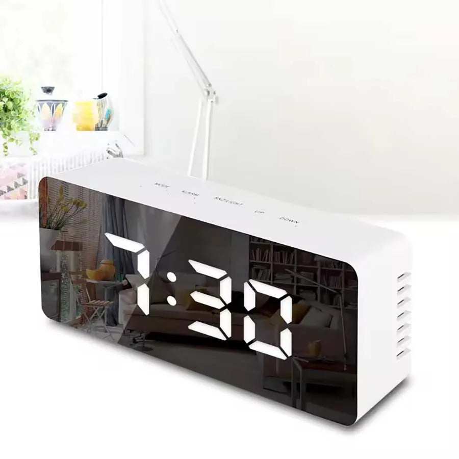 LED Mirror Digital Alarm Clock with Snooze & Temperature Display