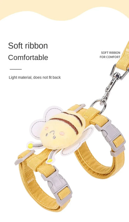 Adjustable Cartoon Bee Cat Harness with Leash – Small Medium Dogs & Cats