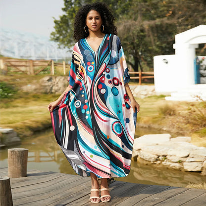 Beach Cover Ups for Swimwear Women Printed Kaftans Summer Holiday Bathing Suits Factory Supply