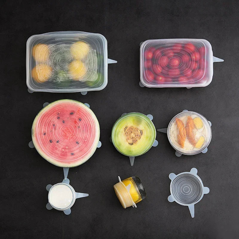 6pcs/set Kitchen Accessories Gadgets Silicone Food Lid Stretch Universal Bowl Pot Pan Fruit Vegetable Preservation Kitchen Tools