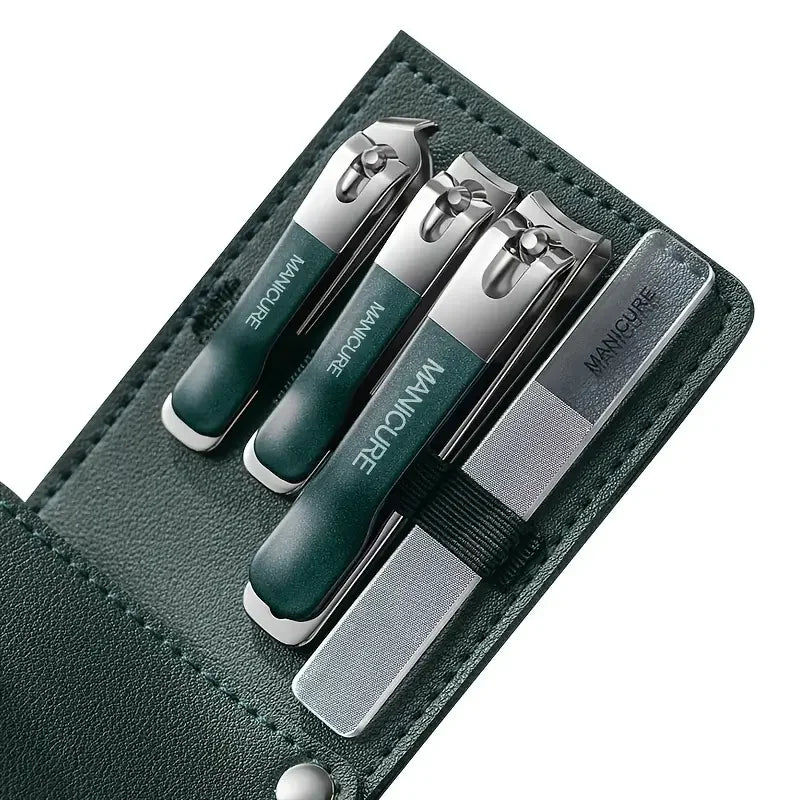 4-Piece Manicure Set | Portable Leather Case & Nano Nail File