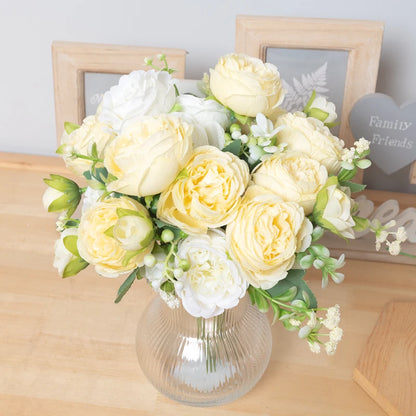 Kahaul White Rose Peony Silk Flowers for Home & Wedding Decor