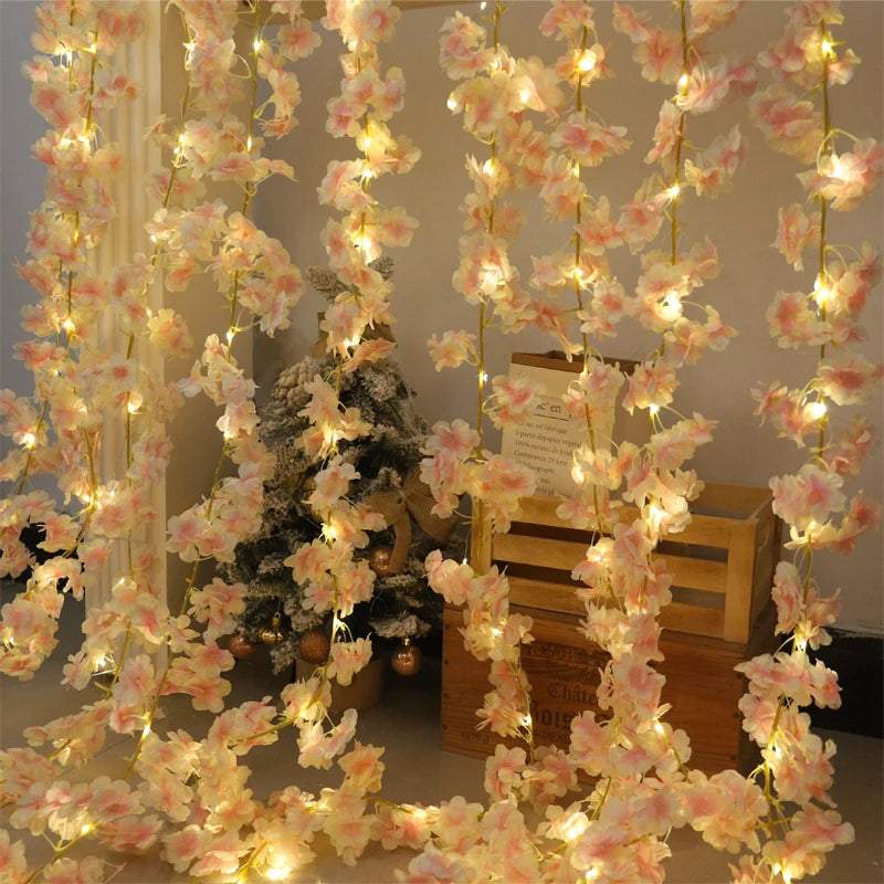 Artificial Pink Cherry Blossom Vine with LED Lights for Wedding & Home Decor