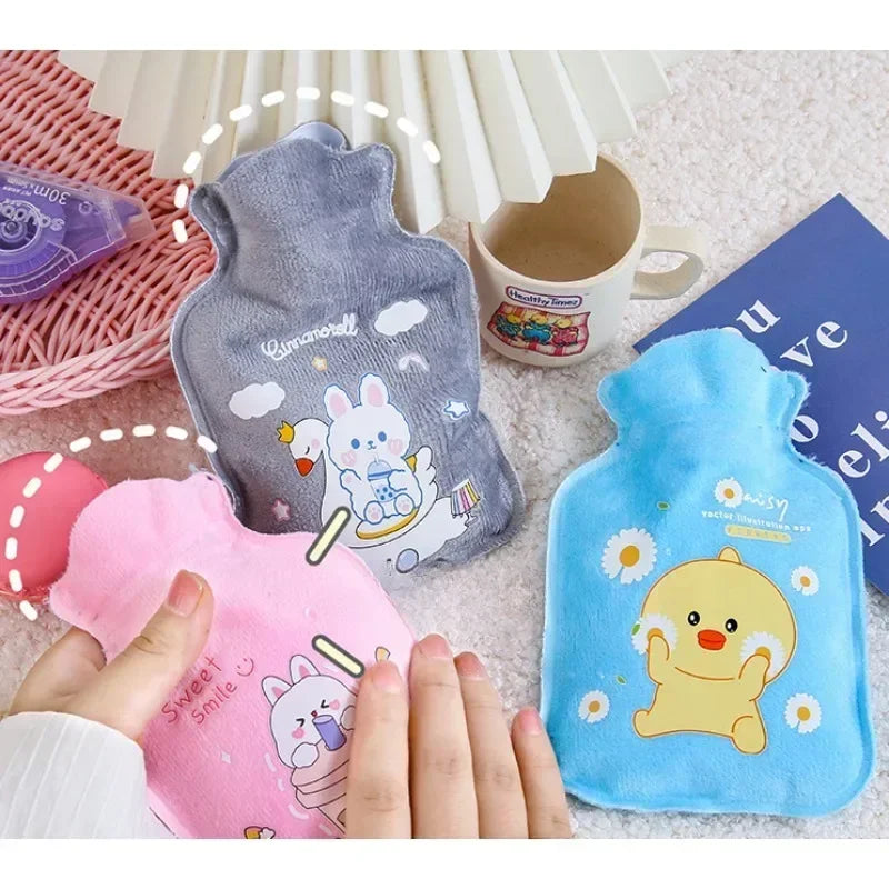 Tummy Warmers Hot Water Bottle Rubber Bag Cute Cartoon Warm Relaxing Safe Heat Cold Large Plush Cloth Hot Water Bag