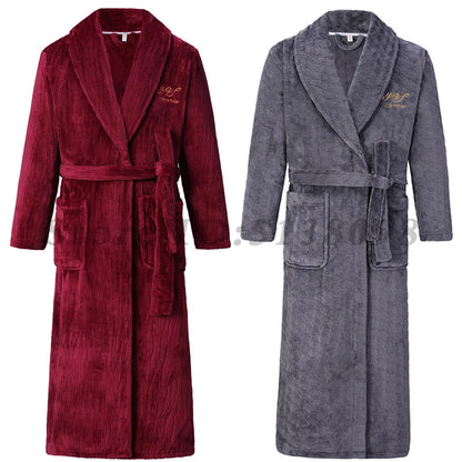 Winter Thicken Long Robe Men Women Flannel Sleepwear Plus Size 3XL 4XL Bathrobe Gown Home Wear Coral Fleece Soft Warm Nightwear