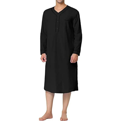 European and American Men's Home Furnishing Pajamas New 2024 Spring Muslim Mid Length Comfortable Loose Solid Color Pajamas