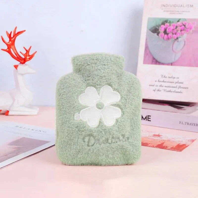 1pc Hot Water Bottle 500ml Water Filled Winter PVC Thickened Portable Warm Student Hand Warmer Plush Mini Warm Water Bag