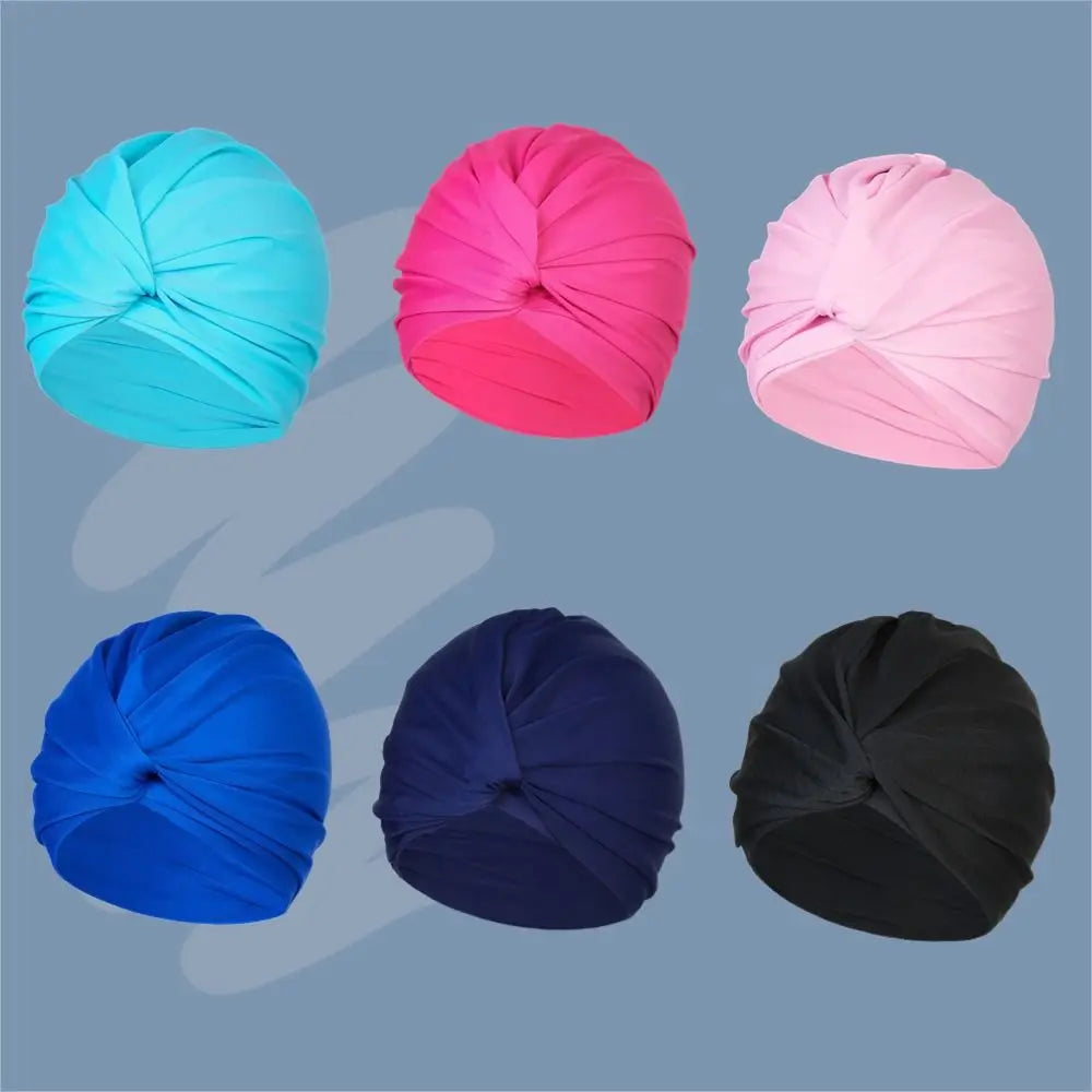 Female Girl High Elastic Swimming Hat Free Size Stretchy Swimming Caps Multi Colors Turban Women Swimm Hat Long Hair