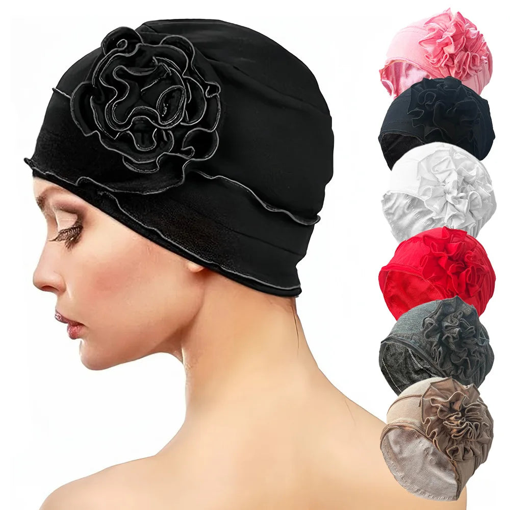 Stretchy Flower Turban Caps for Women Muslim Headscarf Bonnet Female Head Wraps Lady Hair Accessories Cancer Chemo Cap