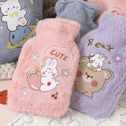 Cartoon Plush Rabbit Bear Hot Water Bottle Water Filling Velvet Small Portable Student Hand Warmer Cute Warm Water Bag