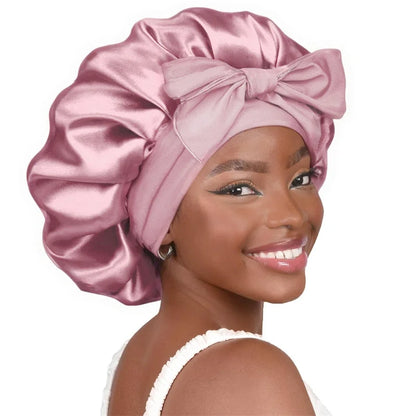 New Women Satin Solid Sleeping Hat with Stretchy Tie Band Elastic Night Shower Cap Adjustable Hair Head Cover Bonnet turban