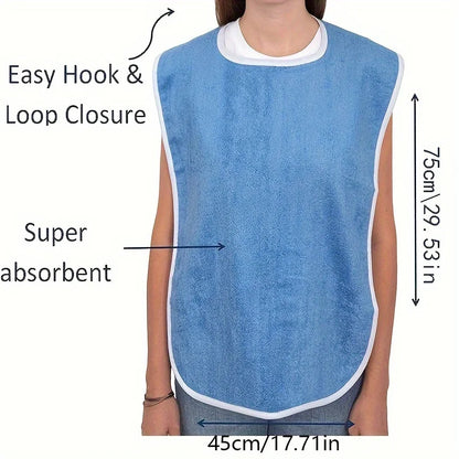 1pcs Adjustable High-End Adult Bib for Elderly and Disabled - Thick Flannel Cloth Protective Cover - Machine Washable - Blue