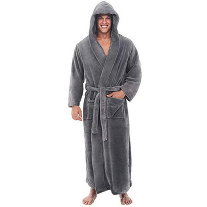 Mens Bathrobe Man Long Sleeve Winter Warm Nightwear Casual Flannel Robe Sleepwear Plush Male Bath Robe Nightgown