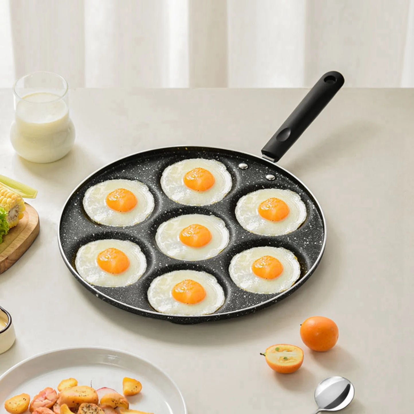 Non Stick Frying Pan 7 Holes for Eggs & Burgers - Kitchen Cookware