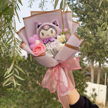 Kawaii Hello Kitty Doll with Artificial Flowers | Sanrio Bouquet Gift