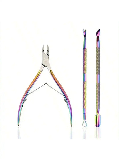 3 Pcs/Set Professional Stainless Steel Nail Cutter Scissor Nippers Muti Function Cuticle Pusher Remover Nail Care Manicure Kits