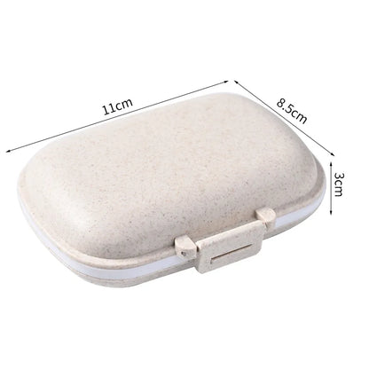 Mini Portable 8 Grids Pill Box Travel Medicine Organizer Container Wheat Sealed Tablets Storage Dispenser Box for Medicines