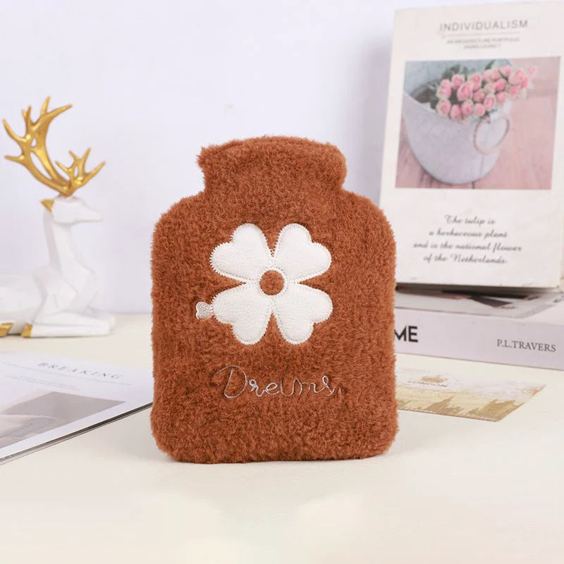 1pc Hot Water Bottle 500ml Water Filled Winter PVC Thickened Portable Warm Student Hand Warmer Plush Mini Warm Water Bag