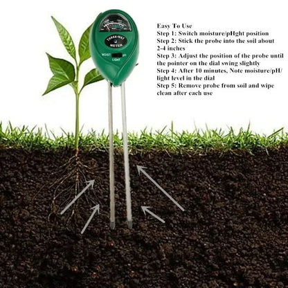 3-in-1 Soil Tester | Moisture, Light, pH Meter for Gardens