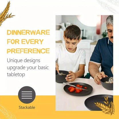 32-Piece Black Plastic Wheat Straw Tableware Set