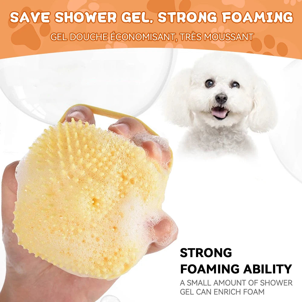 Soft Silicone Dog Bathing Brush with Shampoo Dispenser – Pet Massage Tool