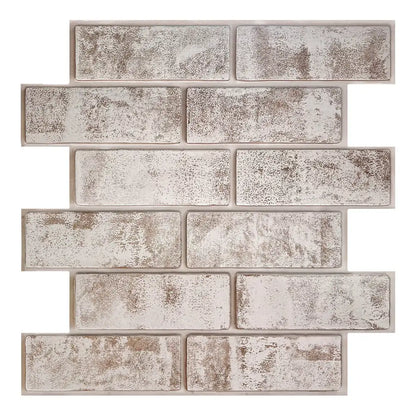 3D Whitewash Brick Tile Stickers – Water & Mold Resistant, 30cm x 30cm