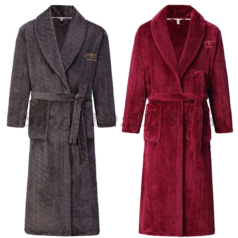 Winter Thicken Long Robe Men Women Flannel Sleepwear Plus Size 3XL 4XL Bathrobe Gown Home Wear Coral Fleece Soft Warm Nightwear