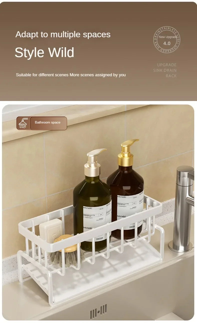 No-Punch Kitchen Shelf Rack – Sink Storage for Rags & Spices