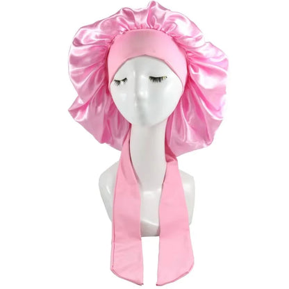 New Satin Solid Sleeping Hat With Stretchy Tie Band Elastic For Women Night Shower Cap Adjustable Hair Head Cover Bonnet Turban