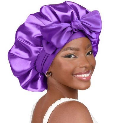 New Women Satin Solid Sleeping Hat with Stretchy Tie Band Elastic Night Shower Cap Adjustable Hair Head Cover Bonnet turban