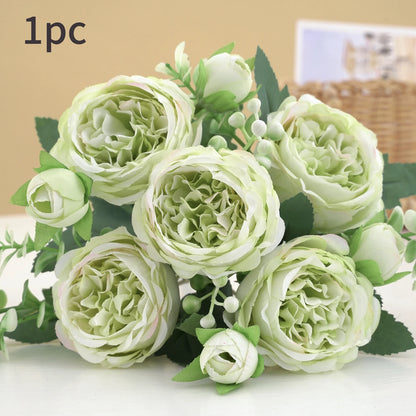 Rose Pink Silk Peony Bouquet Bride Wedding Home Decoration Artificial Flower