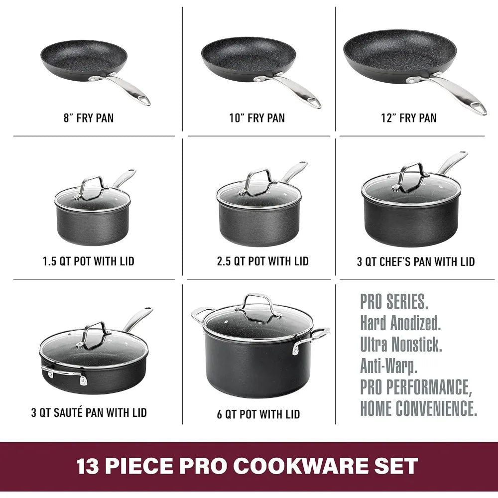 13-Piece Non-Stick Pots and Pans Set, Hard Anodized Cookware