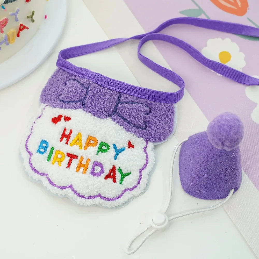 Cute Puppy Birthday Scarf & Hat Set – Perfect for Small Medium Pets