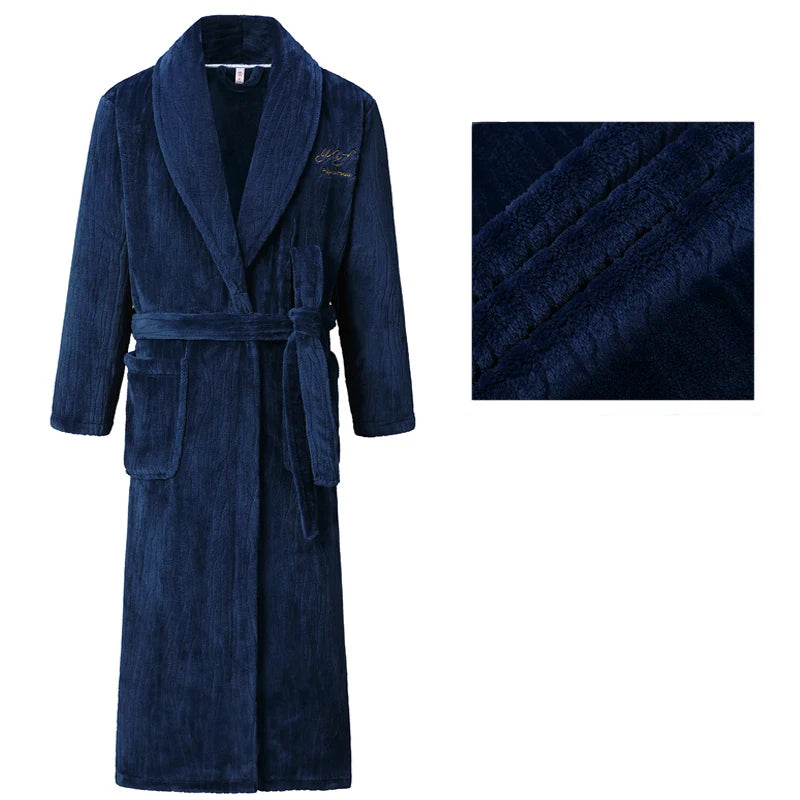 Winter Thicken Long Robe Men Women Flannel Sleepwear Plus Size 3XL 4XL Bathrobe Gown Home Wear Coral Fleece Soft Warm Nightwear